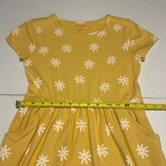 Cat & Jack Girls Yellow Floral Print Dress Size L 10/12 Cotton/Poly Blend - Picture 7 of 7